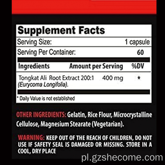 Wegetariańskie 60 -caps ekstrakt Tongkat Ali kapsułki dla mężczyzn